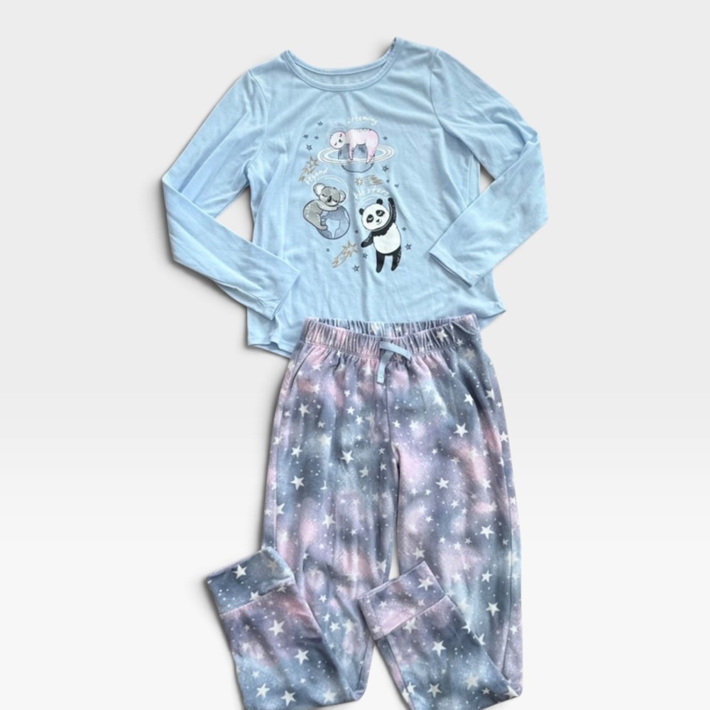 Wonder Nation Girls Space Animals Galaxy Pajama Set Blue Purple M 7-8